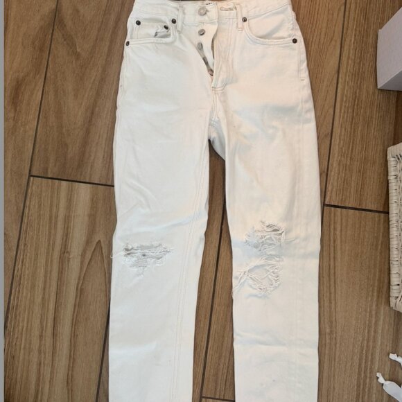 White Agolde Riley High Rise Straight Crop Distressed Jeans size 23 - Picture 3 of 5